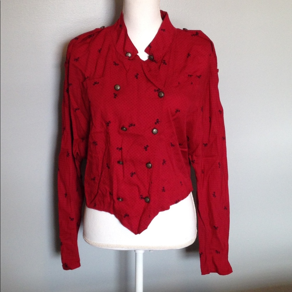 TAC Red Polka Dot & Bows Top Size Medium Unique!